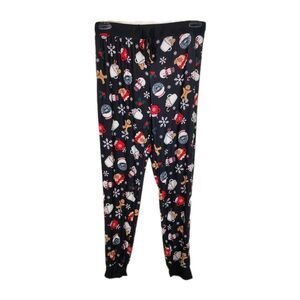 Kinnly Womens Black Gingerbread And Snowmen Pajama Lounge Pants Medium